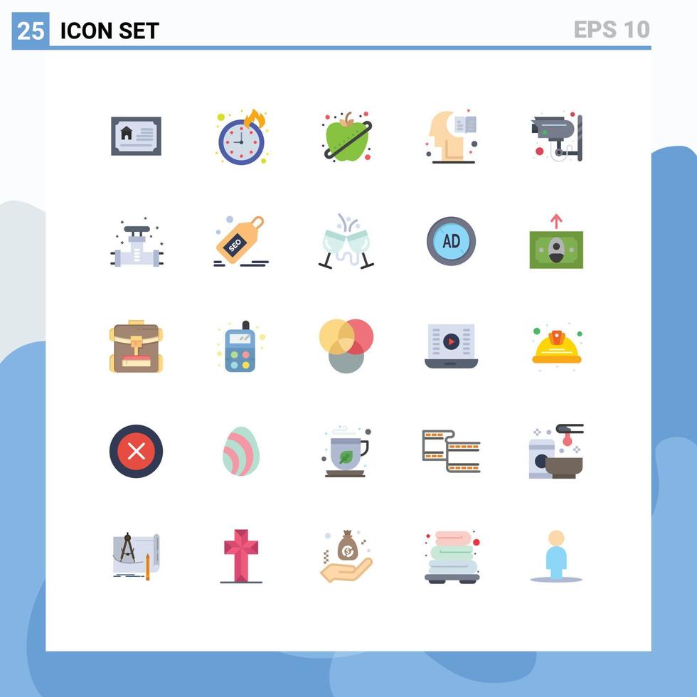 25 universelle flache Farben für Web- und mobile Anwendungen, Überwachungskamera, Fruchtwissen, Bildung, editierbare Vektordesign-Elemente vektor