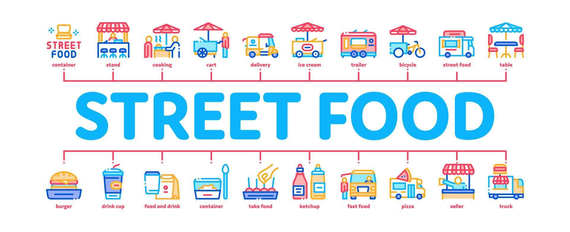 Street Food und Drink minimaler Infografik-Banner-Vektor vektor