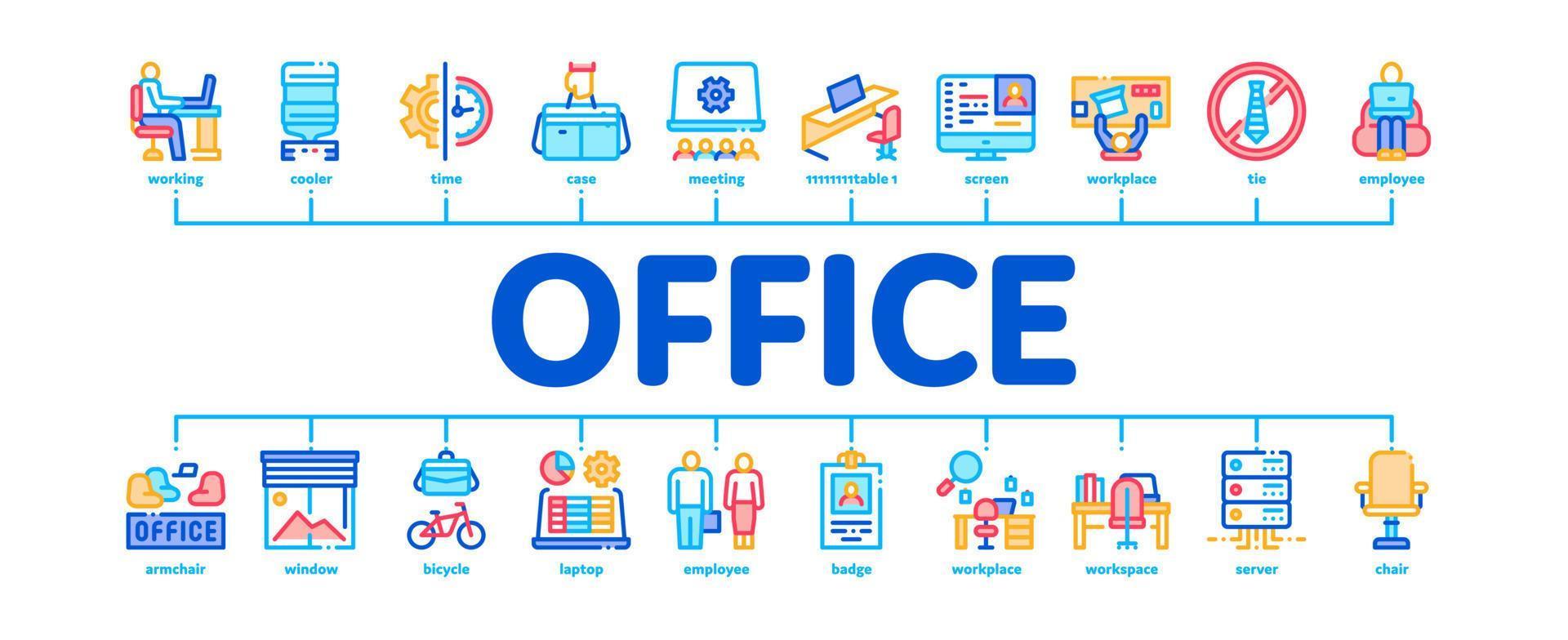 kontor och arbetsplats minimal infographic baner vektor