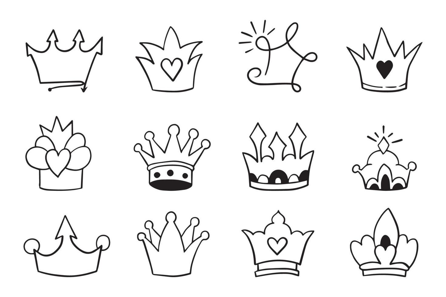 doodle set crown line art, vektorillustration. vektor