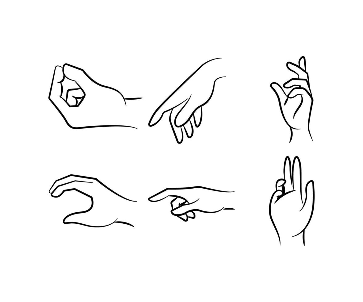 hand dragen hand gest uppsättning vektor linje illustration
