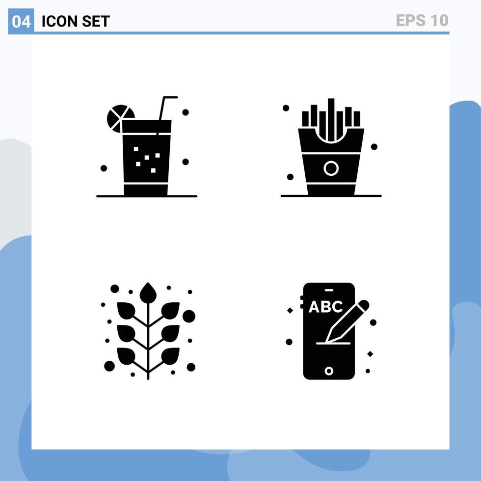 Satz von 4 Vektor-Solid-Glyphen auf Gitter für Obst Herbst Sommer Lebensmittelpflanze editierbare Vektordesign-Elemente vektor