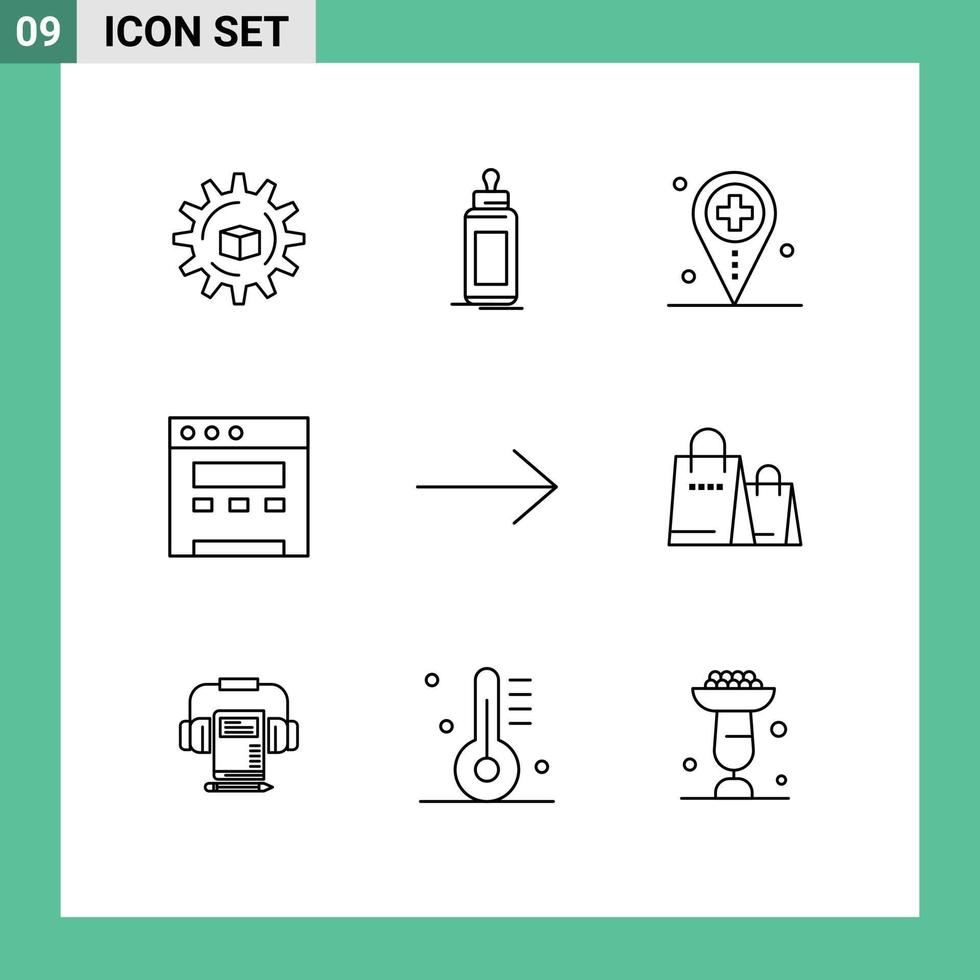 översikt packa av 9 universell symboler av rätt hemsida mjölk browser Karta redigerbar vektor design element