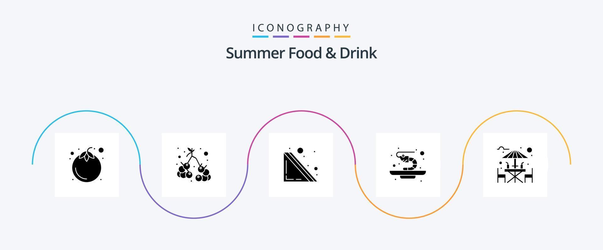 Sommer Essen und Trinken Glyphe 5 Icon Pack inklusive Getränk. Bar. Fast Food. Alkohol. Meeresfrüchte vektor