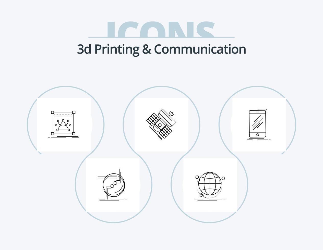 3D-Druck und Kommunikationsleitung Icon Pack 5 Icon Design. Verbindung. Kette. Scan. Größe ändern. Bearbeitung vektor