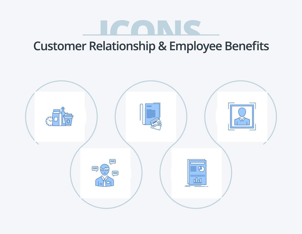 Kundenbeziehung und Leistungen an Arbeitnehmer Blue Icon Pack 5 Icon Design. Kredit. Notizbuch. Erfolg. Hinweis. Artikel vektor