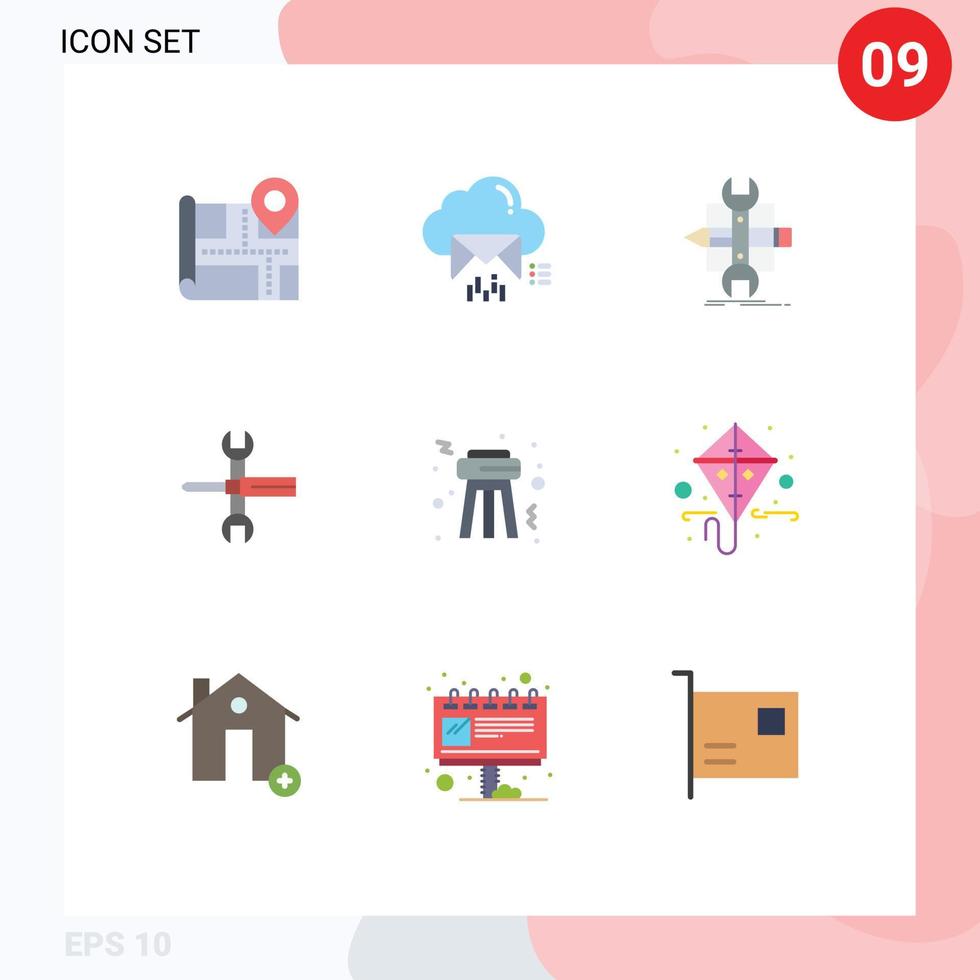 Stock Vector Icon Pack mit 9 Zeilenzeichen und Symbolen für Werkzeuge Schraubendreher-Build steuert Werkzeuge editierbare Vektordesign-Elemente