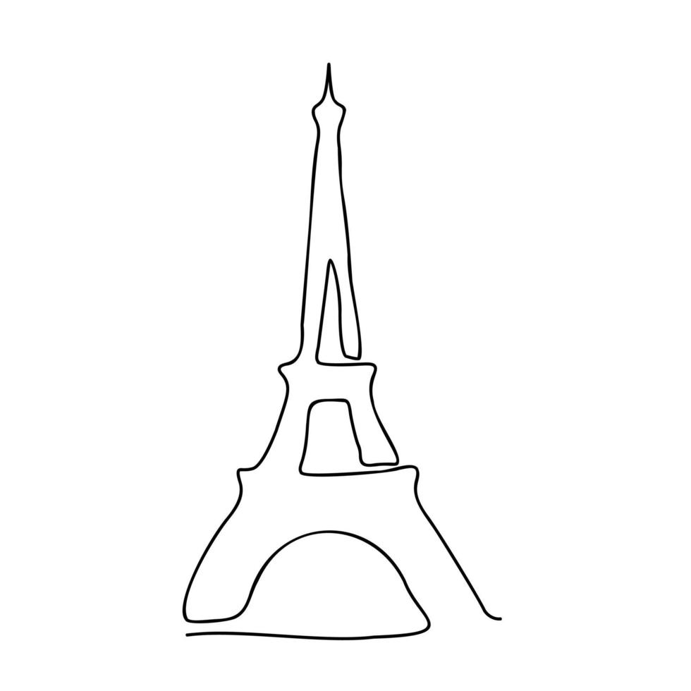 paris eiffel torn kontinuerlig ett linje ritade. isolerat på vit bakgrund. vektor illustration