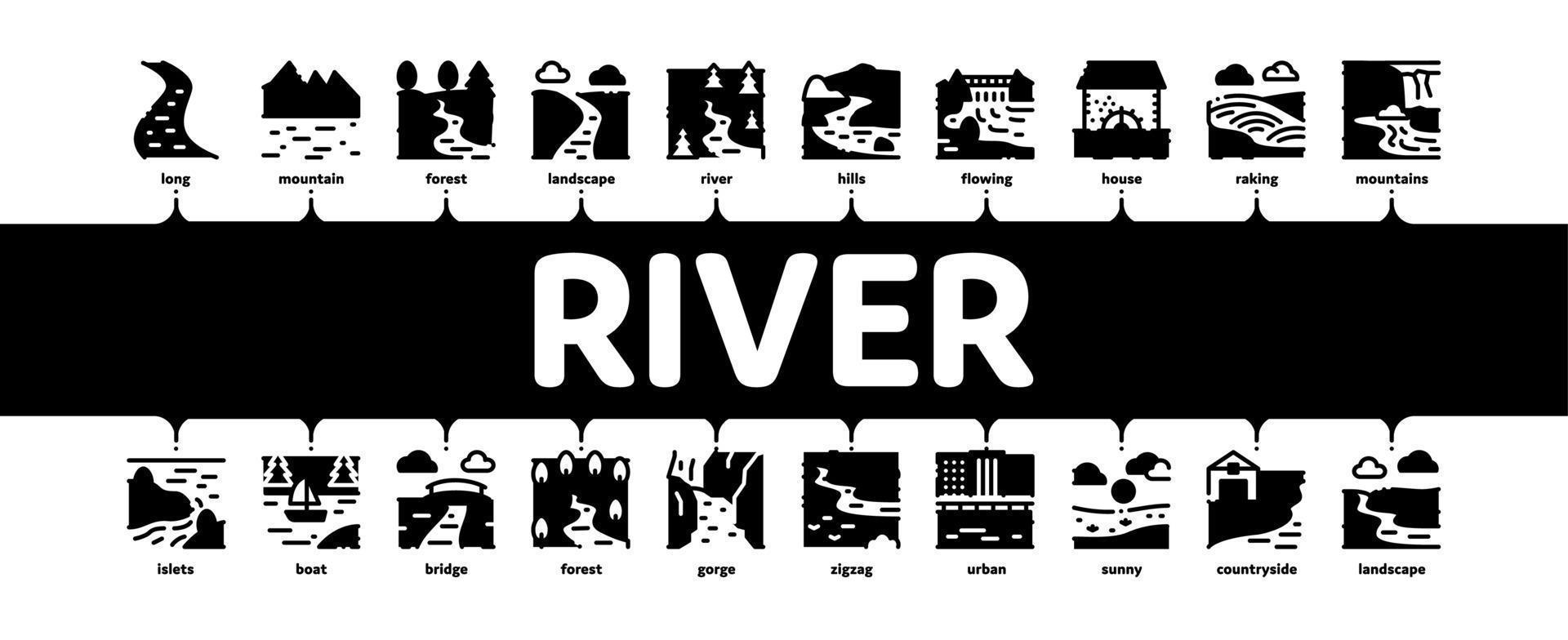 flod landskap minimal infographic baner vektor