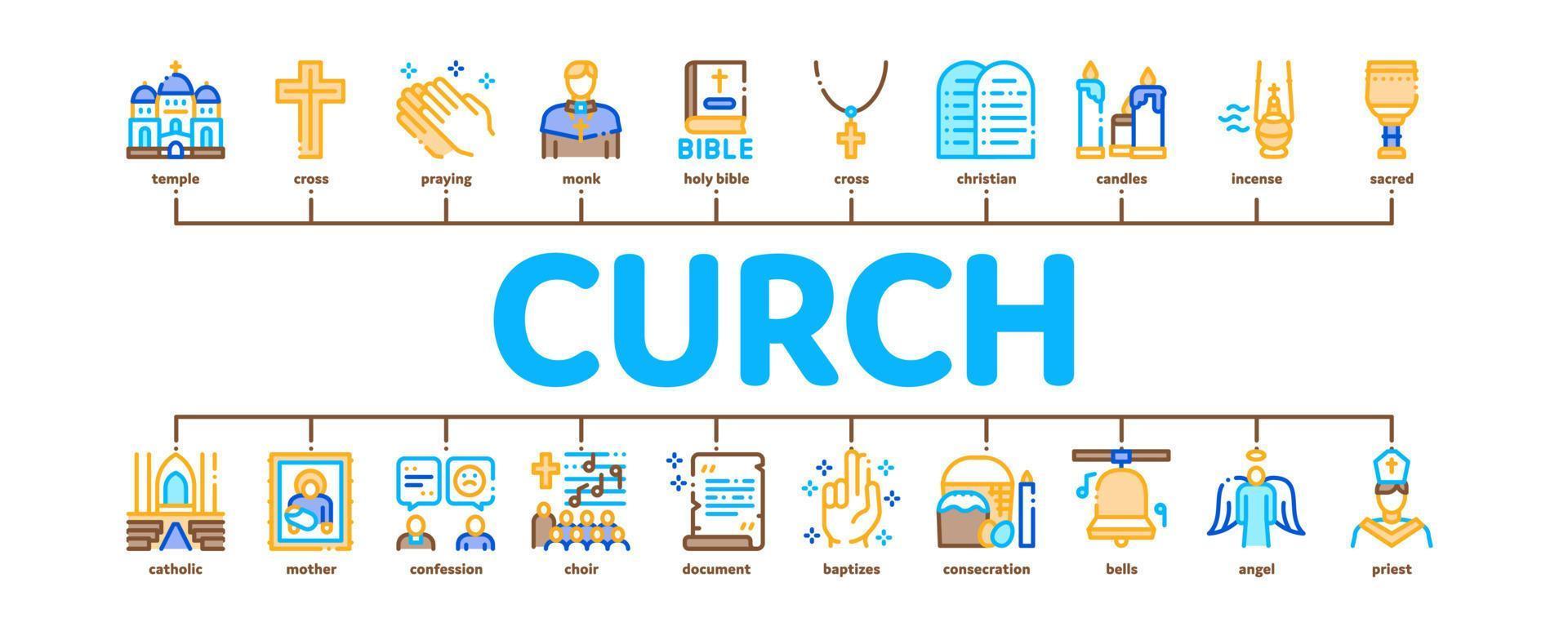 kirche christentum minimaler infografik-bannervektor vektor