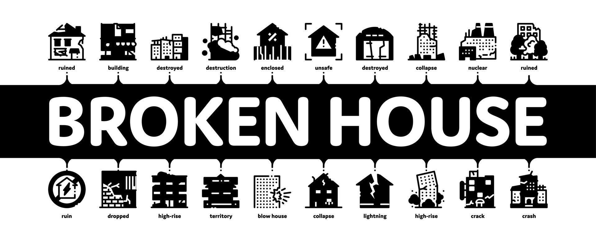 kaputter hausbau minimaler infografik-bannervektor vektor