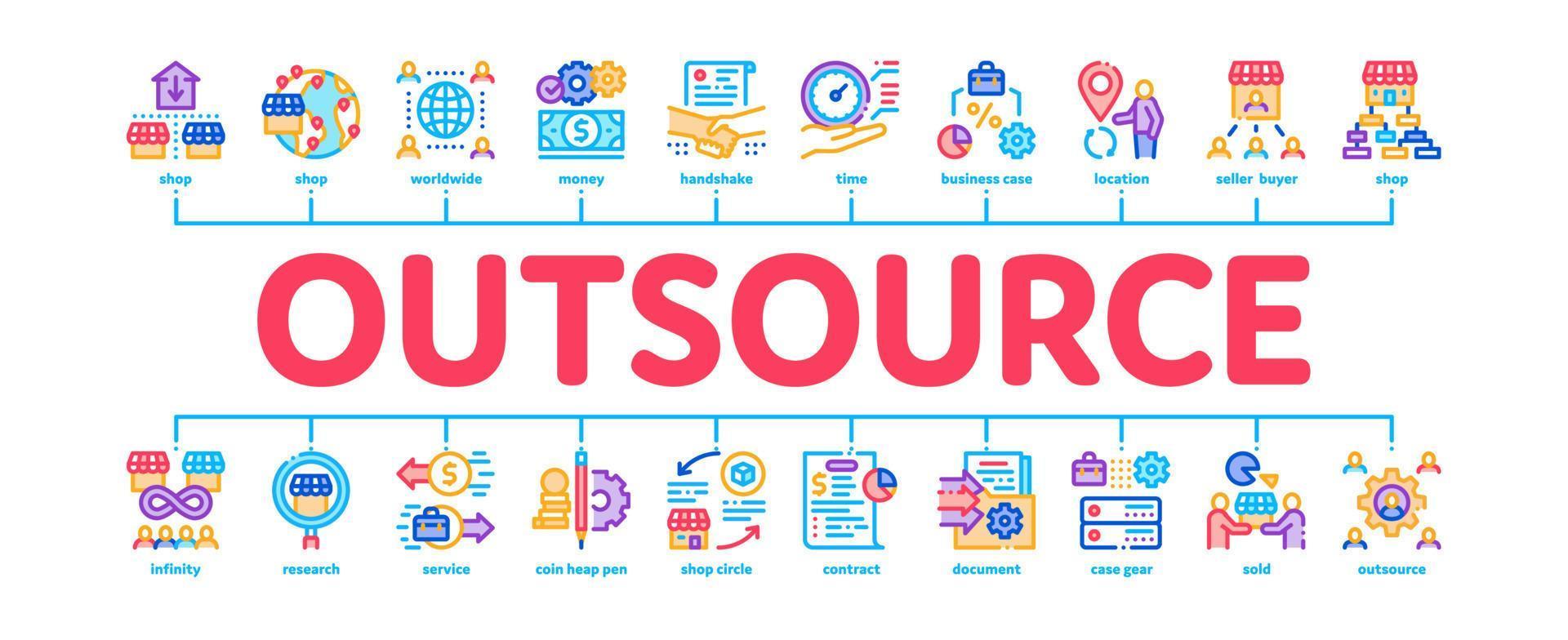 outsourca förvaltning minimal infographic baner vektor