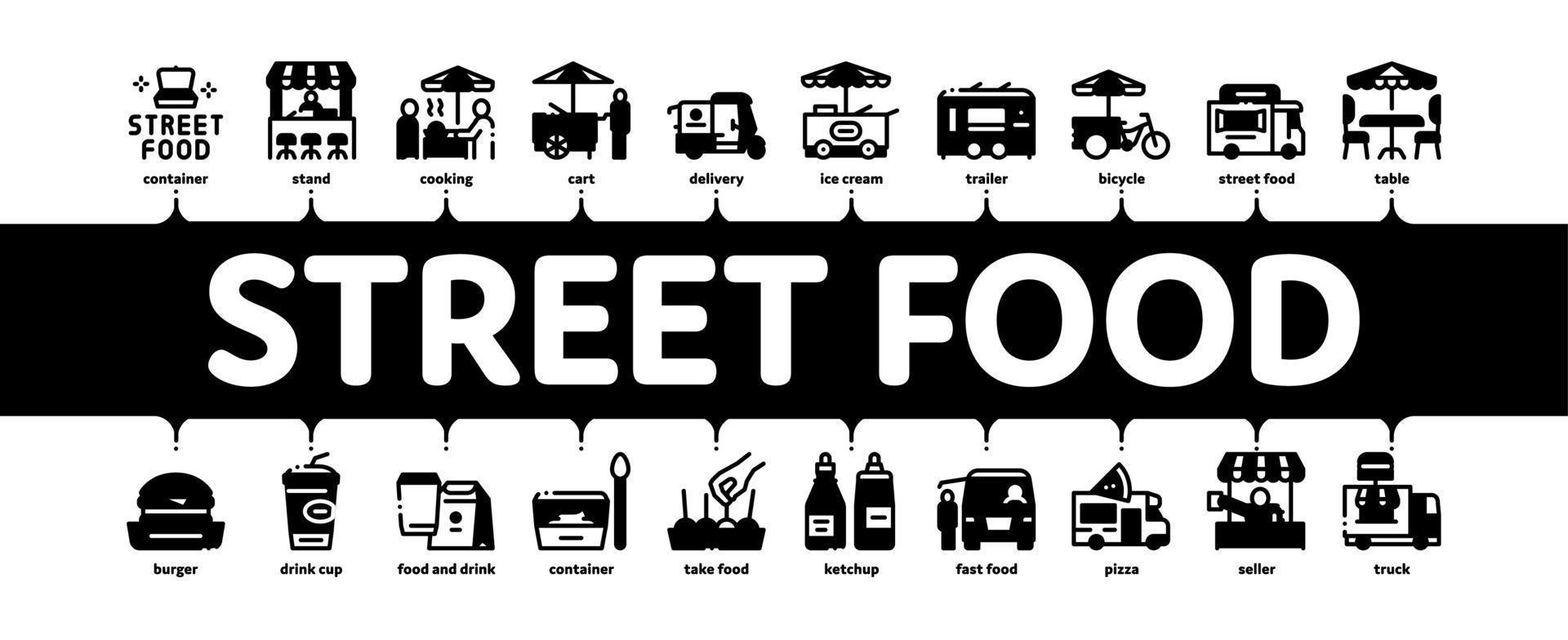 Street Food und Drink minimaler Infografik-Banner-Vektor vektor