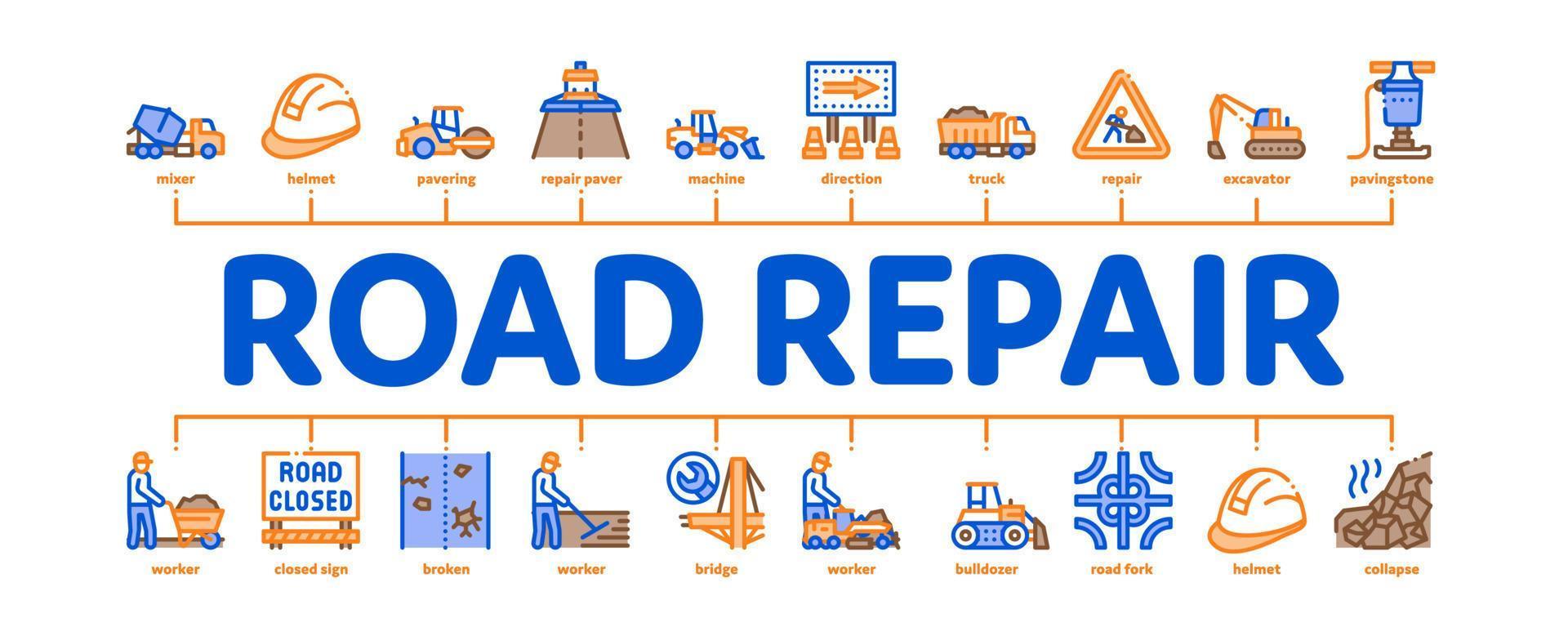 Straßenreparatur und Bau minimaler Infografik-Bannervektor vektor