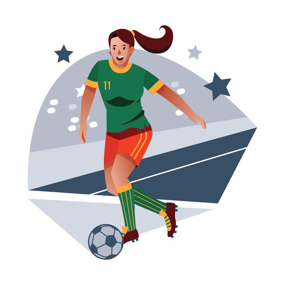en kvinna fotboll idrottare dribbla en boll vektor