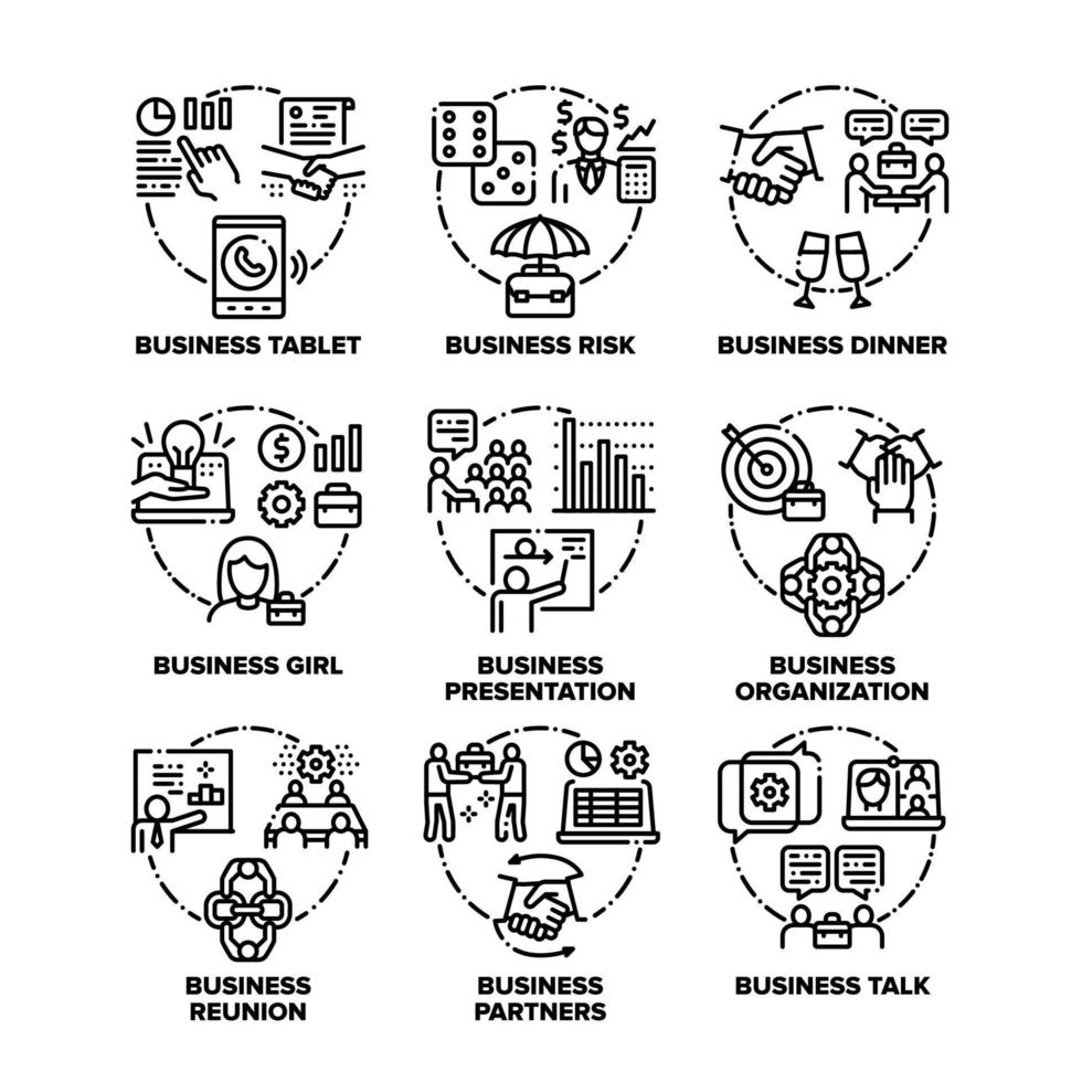 Business Work Set Icons Vektor schwarze Illustration