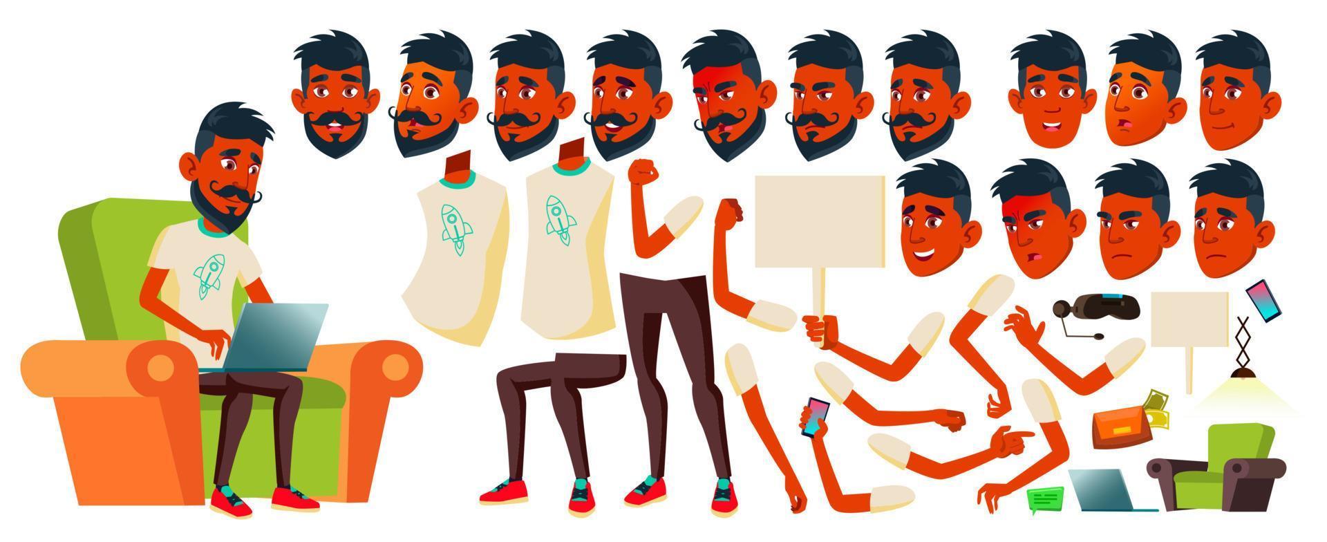 Teenager-Jungen-Vektor. indisch, hindu. asiatisch. Animationserstellungsset. Gesicht Emotionen, Gesten. Aktivität, schön. animiert. für Werbung, Plakat, Druckdesign. isolierte karikaturillustration vektor