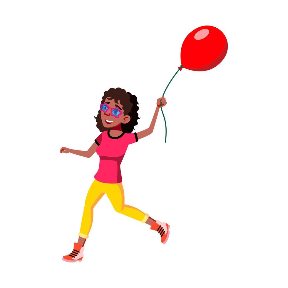 flicka tonåring löpning med luft ballong utanför vektor