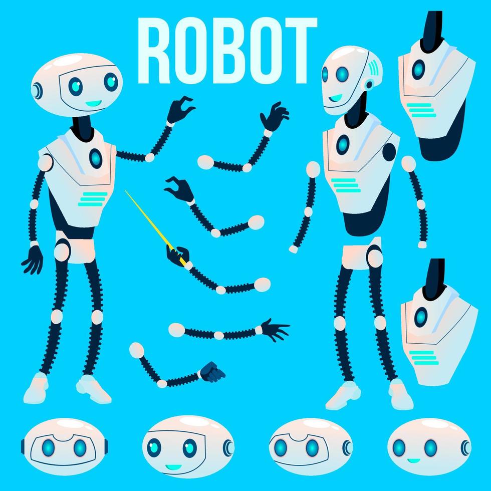 Roboter-Vektor. Animationserstellungsset. Roboterhelfer der futuristischen Mechanismustechnologie. Animierte künstliche Intelligenz. Web-Design. isolierte Abbildung vektor