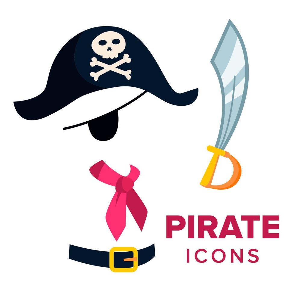 Pirat-Icons-Vektor. Zubehör Hut, Schwert. isolierte flache karikaturillustration vektor