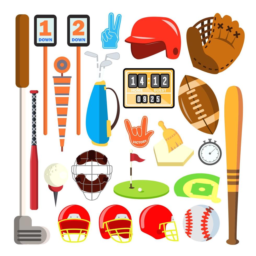 sport ikoner vektor. baseboll, golf, amerikan fotboll. isolerat platt tecknad serie illustration vektor