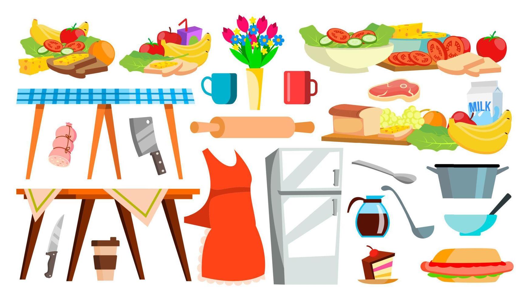 Symbolvektor für Küchengeräte. Geschirr. Werkzeuge zum Kochen von Lebensmitteln. Haushaltsgeräte. isolierte karikaturillustration vektor