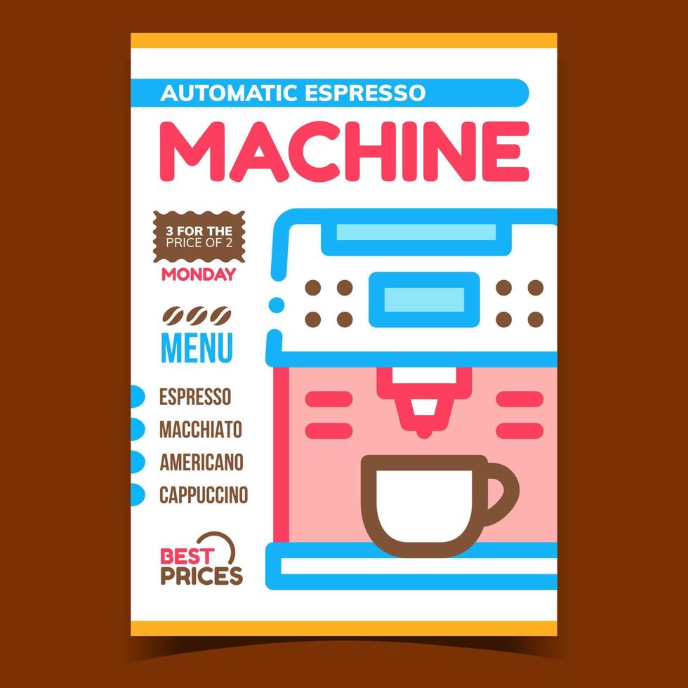 automatisk espresso maskin annonsera affisch vektor