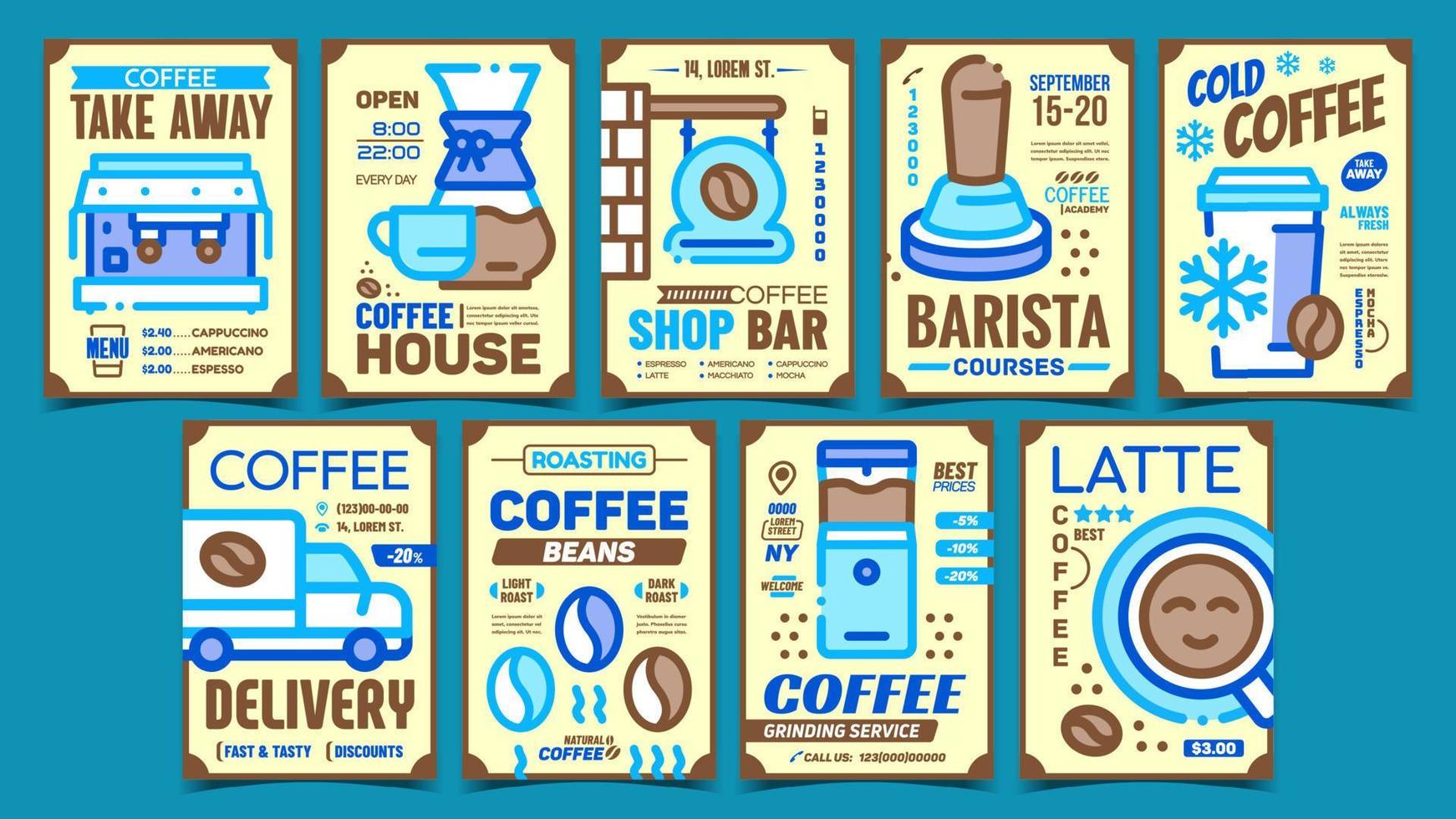 kaffee kreative werbeplakate set vektor