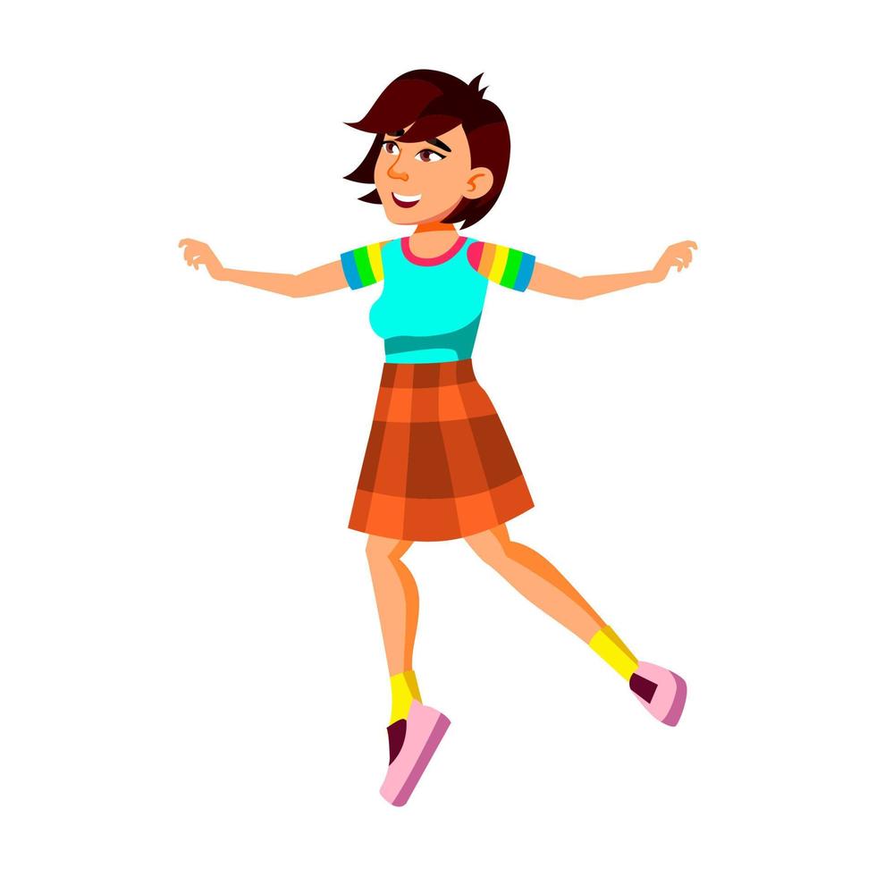 flicka tonåring Lycklig Hoppar efter undersökning vektor