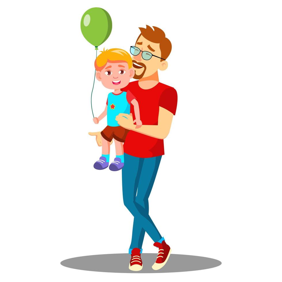 ung far med en barn med ballonger i hans vapen vektor. isolerat illustration vektor