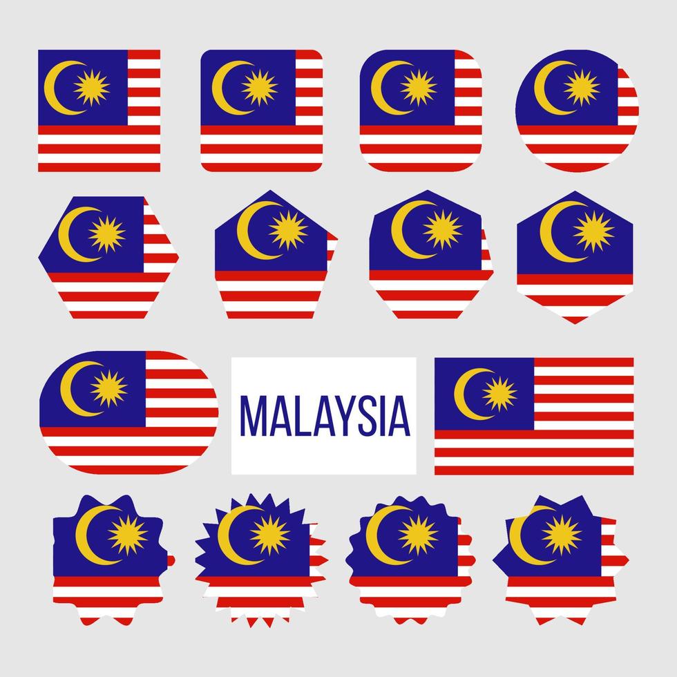 malaysia flag collection figure icons set vector