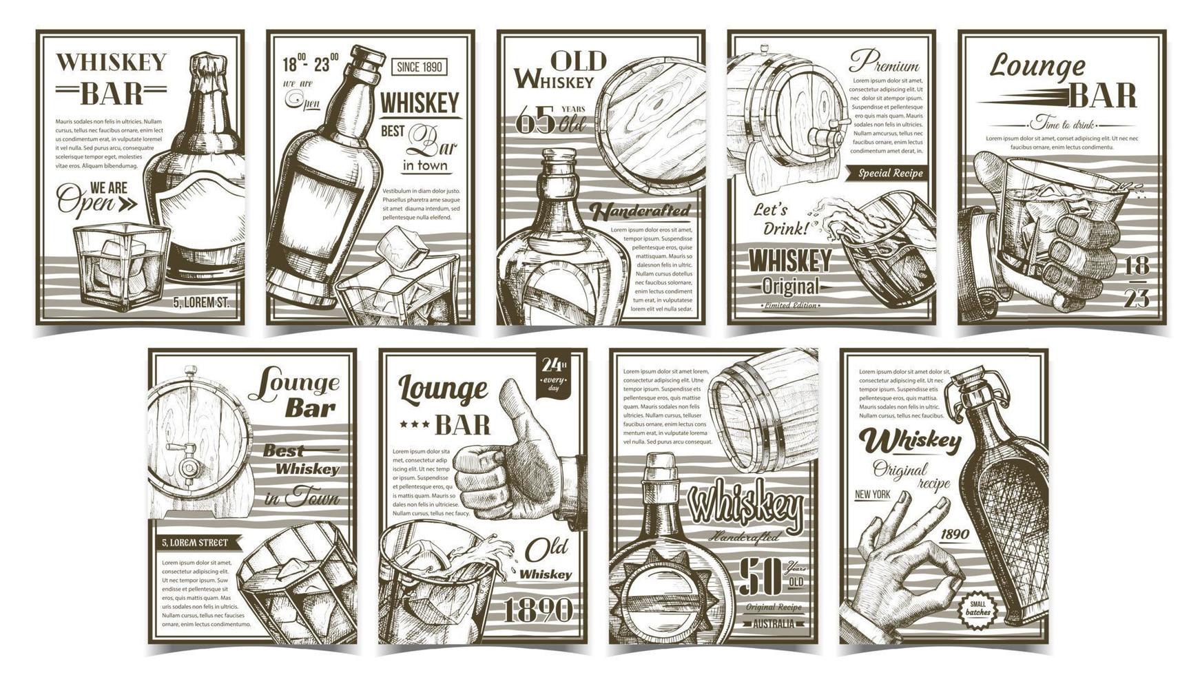 Whiskey-Lounge-Bar-Werbeplakate setzen Vektor