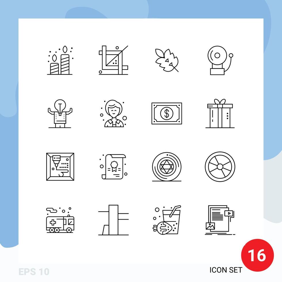 Stock Vector Icon Pack mit 16 Zeilenzeichen und Symbolen für die Programmierung von Alarmanlagen für Business-Glocken, editierbare Vektordesign-Elemente