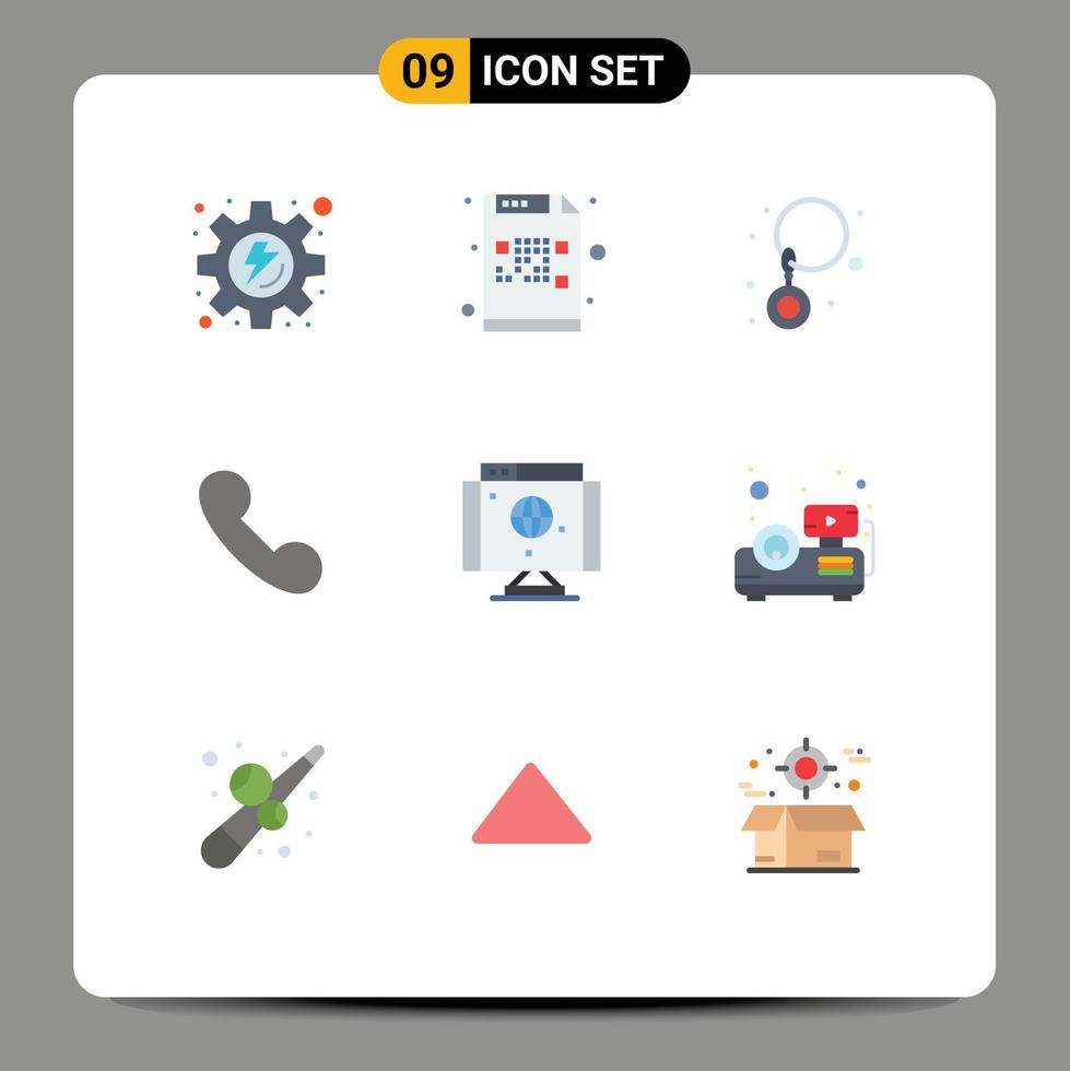 uppsättning av 9 kommersiell platt färger packa för beamer nätverk örhängen internet telefon redigerbar vektor design element