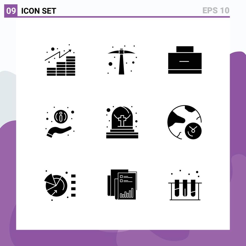 satz von 9 modernen ui-symbolen symbole zeichen für grab friedhof tasche unterstützung hilfe editierbare vektordesign-elemente vektor