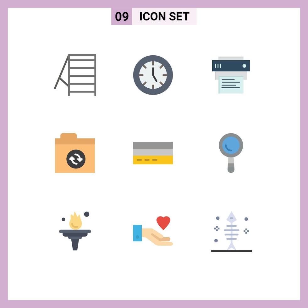 Gruppe von 9 flachen Farbzeichen und Symbolen für Kreditgeschäftsdrucker-Synchronisierungsdateien editierbare Vektordesign-Elemente vektor