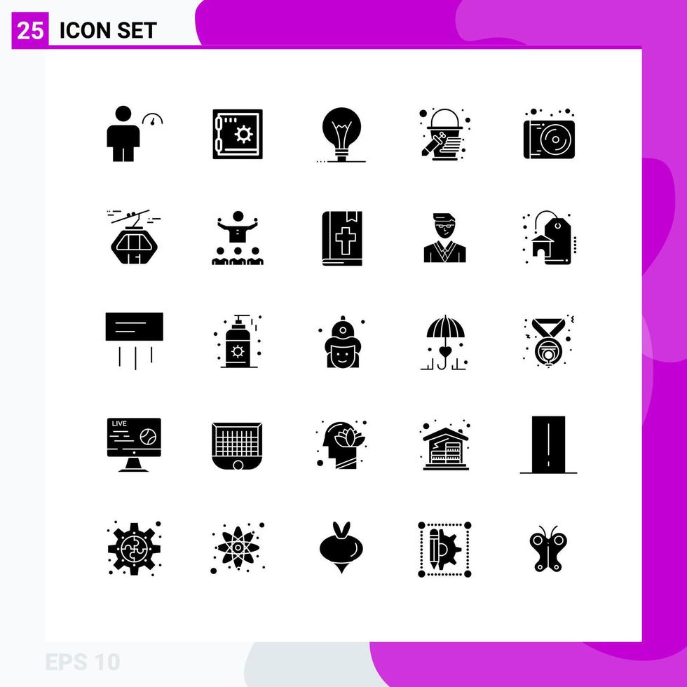 Satz von 25 Vektor-Solid-Glyphen auf Raster für Musikgerät Idee Farbeimer Eimer editierbare Vektordesign-Elemente vektor
