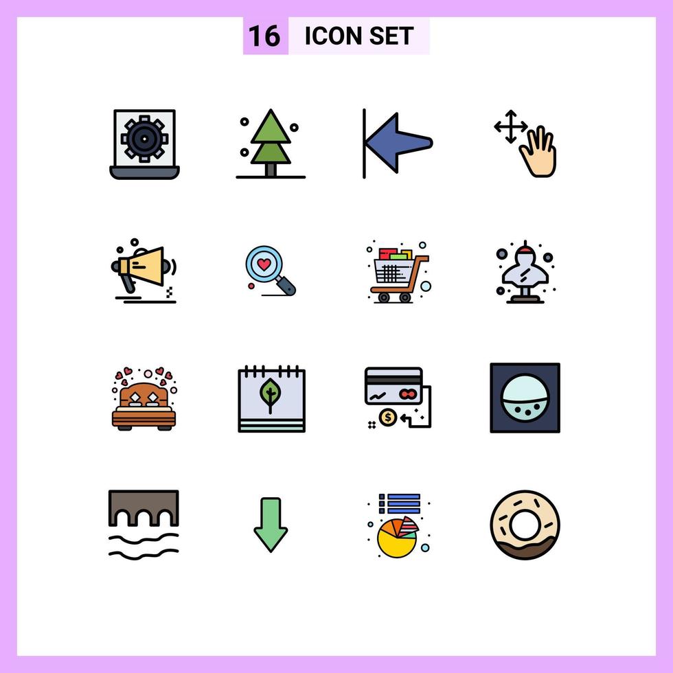 satz von 16 modernen ui-symbolen symbole zeichen für marketing halten baumgesten drei bearbeitbare kreative vektordesignelemente vektor