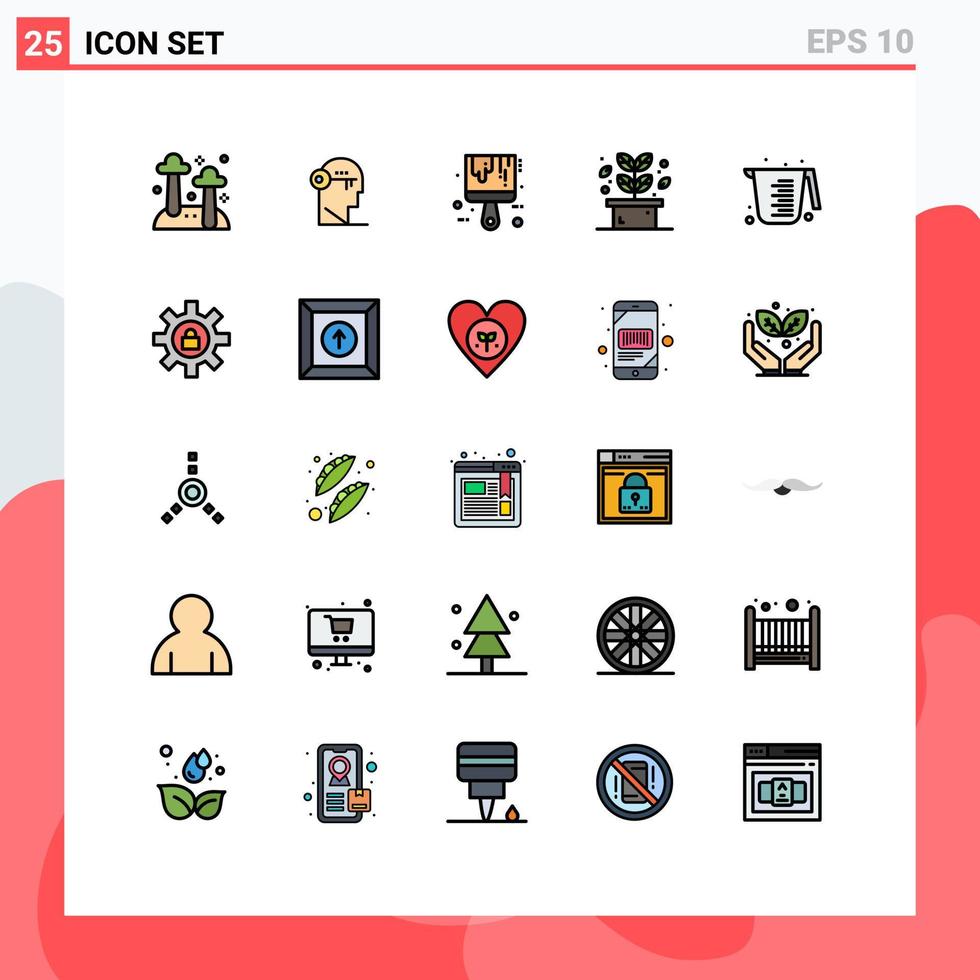 grupp av 25 fylld linje platt färger tecken och symboler för bakning växt låsa upp blad Färg redigerbar vektor design element