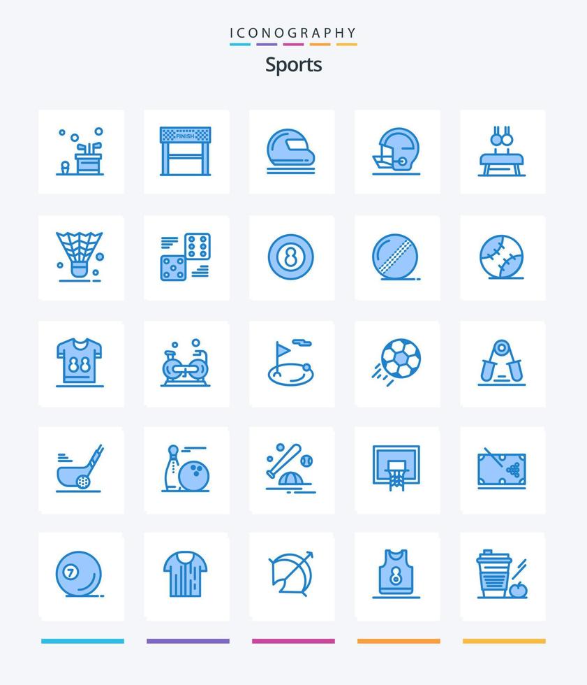 Creative Sports 25 Blue Icon Pack wie Sicherheit. Sport. Sport. Torhüter. Motorrad vektor