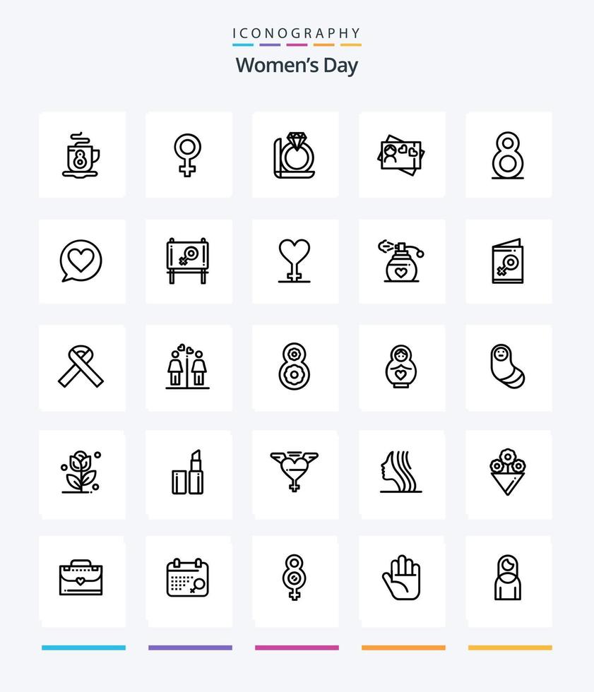 Creative Womens Day 25 Outline Icon Pack wie Womens. Kasten. Geschlecht. Geschenk. Ring vektor