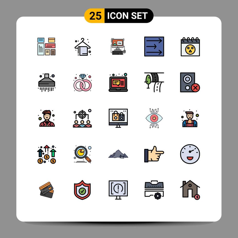 25 universell fylld linje platt färger uppsättning för webb och mobil tillämpningar skalle kalender dator vind pil redigerbar vektor design element