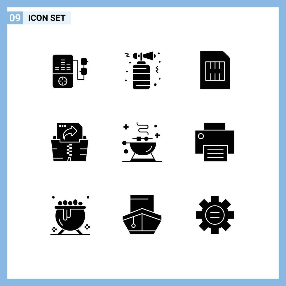 redigerbar vektor linje packa av 9 enkel fast glyfer av mat utegrill mobiltelefon mapp datoranvändning redigerbar vektor design element
