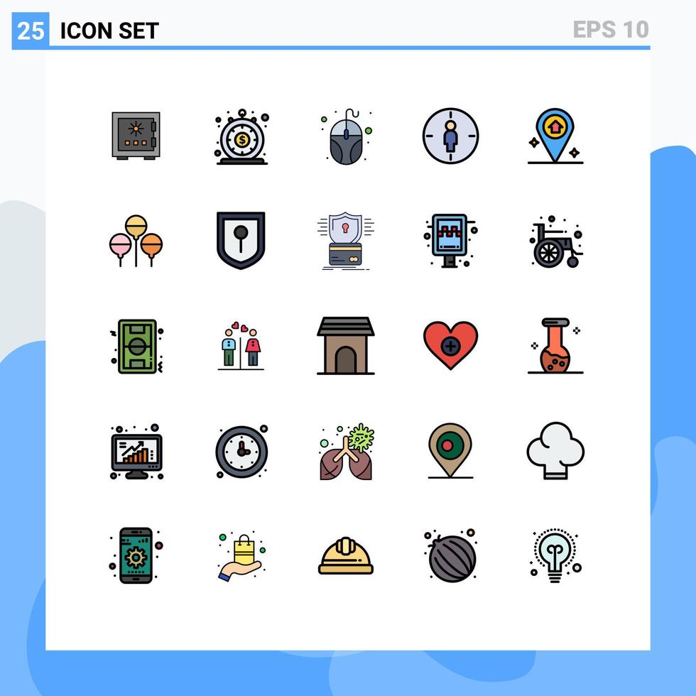 Gruppe von 25 gefüllten flachen Farbzeichen und Symbolen für männliche Maus-Instant-Monitor-Computing-editierbare Vektordesign-Elemente vektor