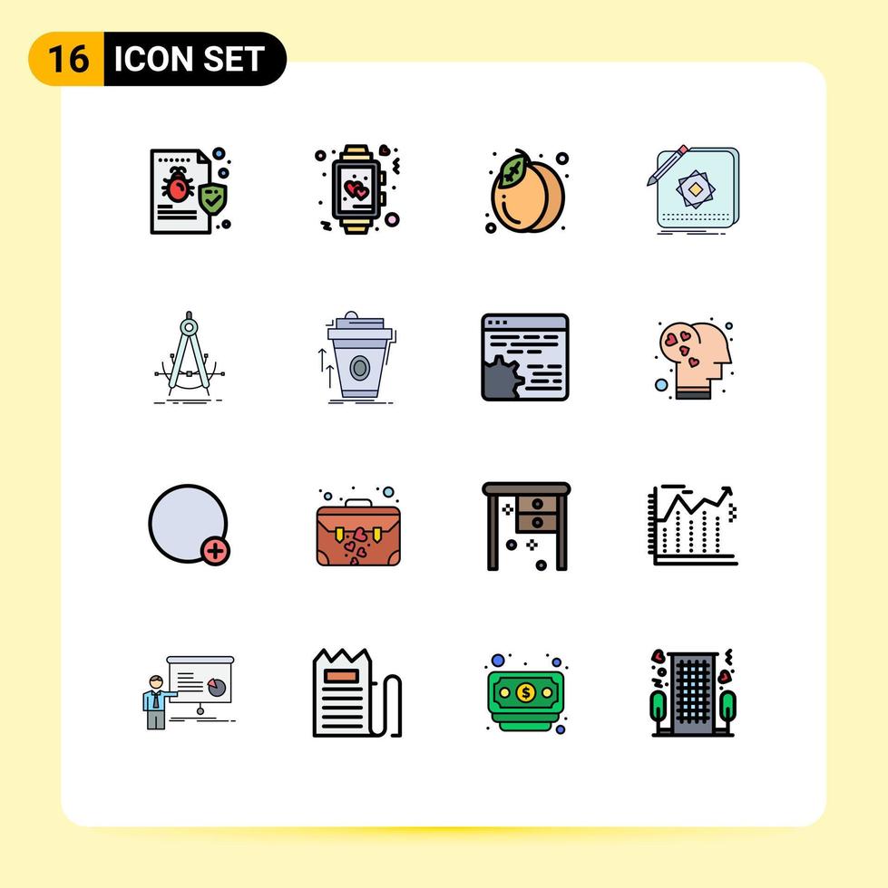 moderner Satz von 16 flachen, farbig gefüllten Linien Piktogramm der Anwendung App Watch Design Sommer editierbare kreative Vektordesign-Elemente vektor