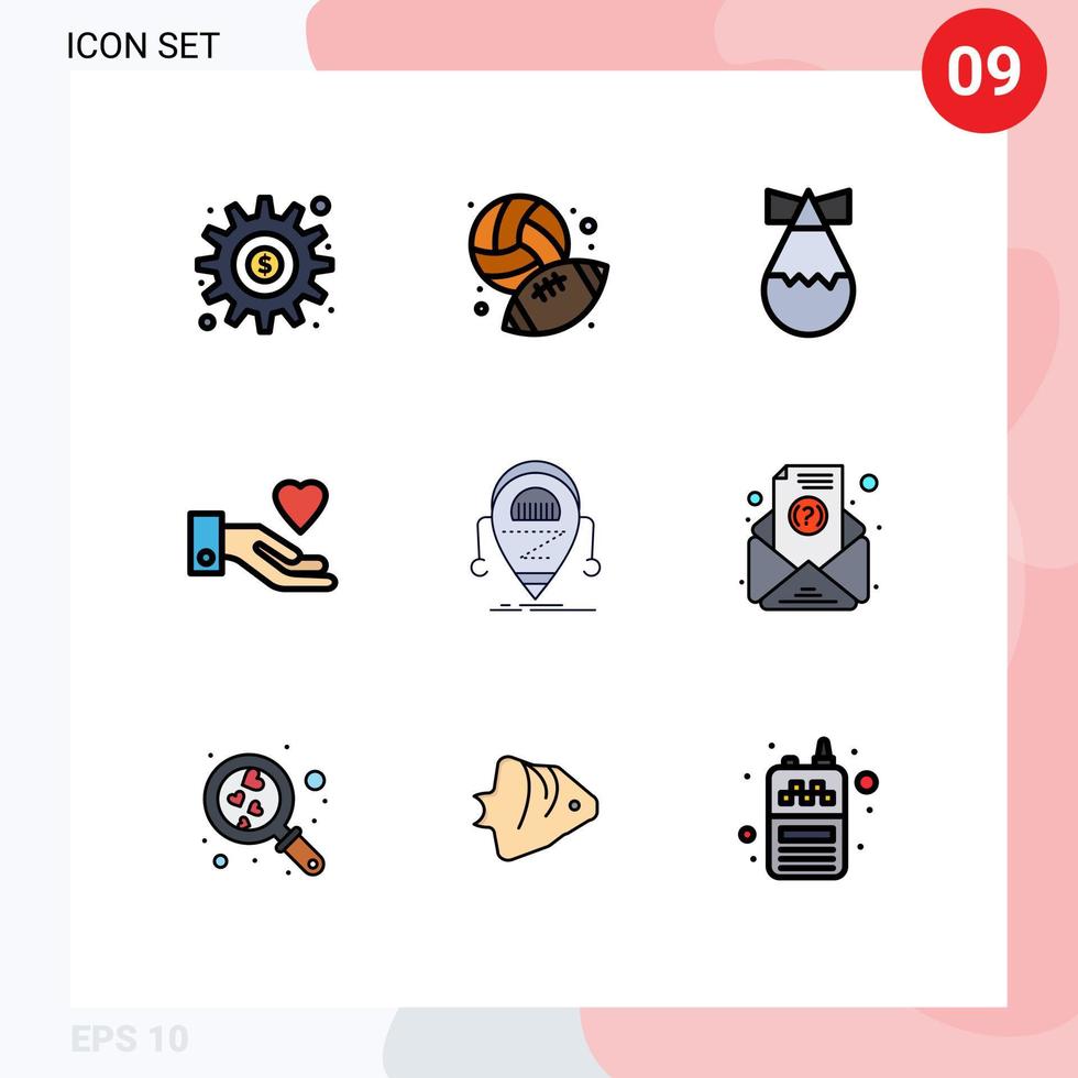 fylld linje platt Färg packa av 9 universell symboler av droid android hobby kärlek hand redigerbar vektor design element