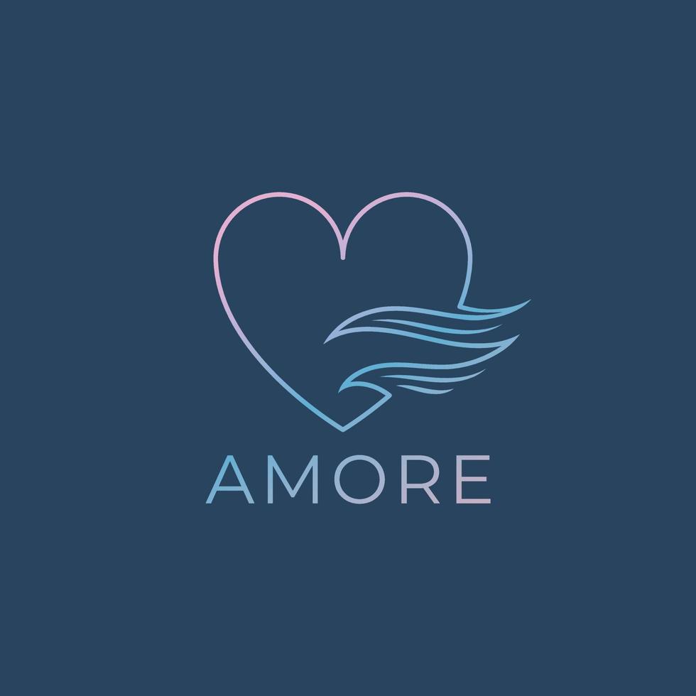 vektor linje logotyp amore. design element, hjärta och vågor.