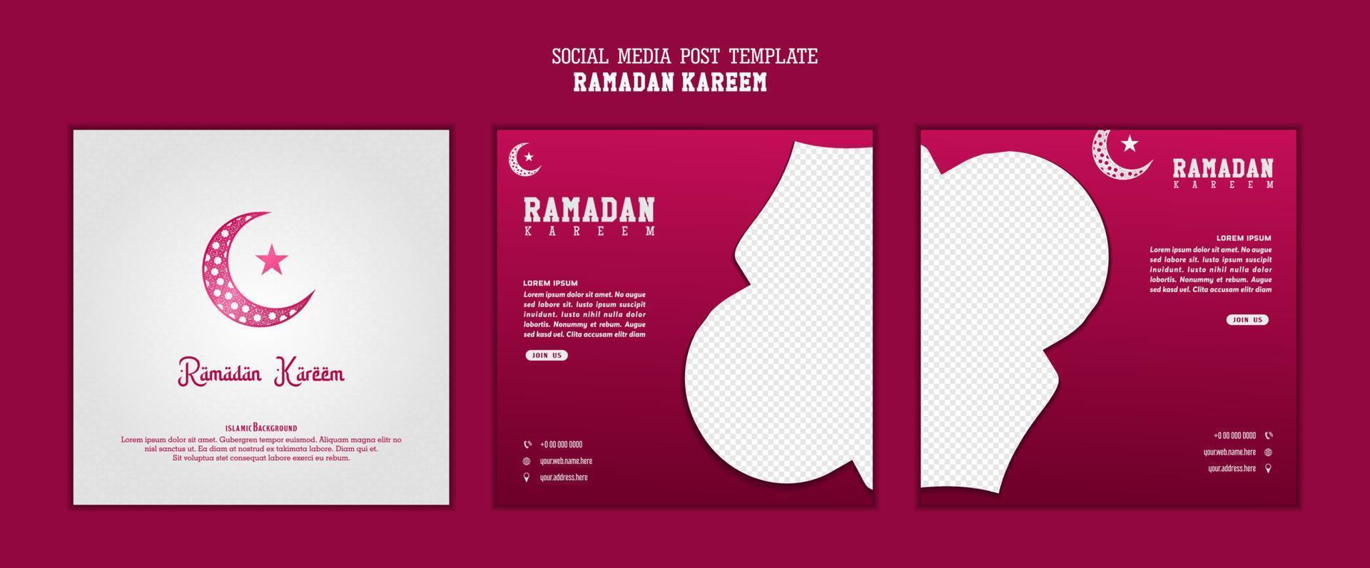 Satz quadratischer Social-Media-Beitragsvorlagen in Rot, Weiß mit Monddesign. gute vorlage für islamisches feierdesign. vektor