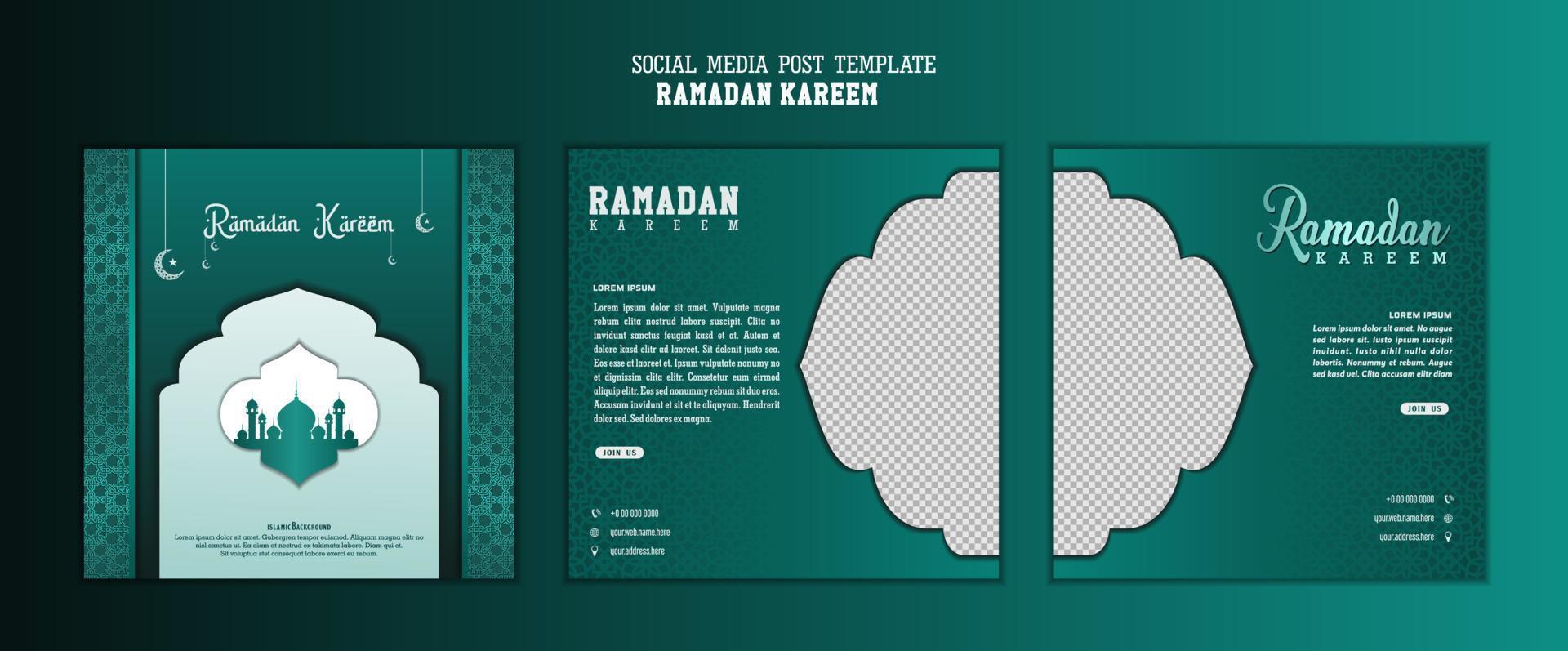 satz von social-media-beitragsvorlagen im quadratischen hintergrund mit einfachem ornamentdesign für ramadan kareem. gute vorlage für islamisches feierdesign. vektor