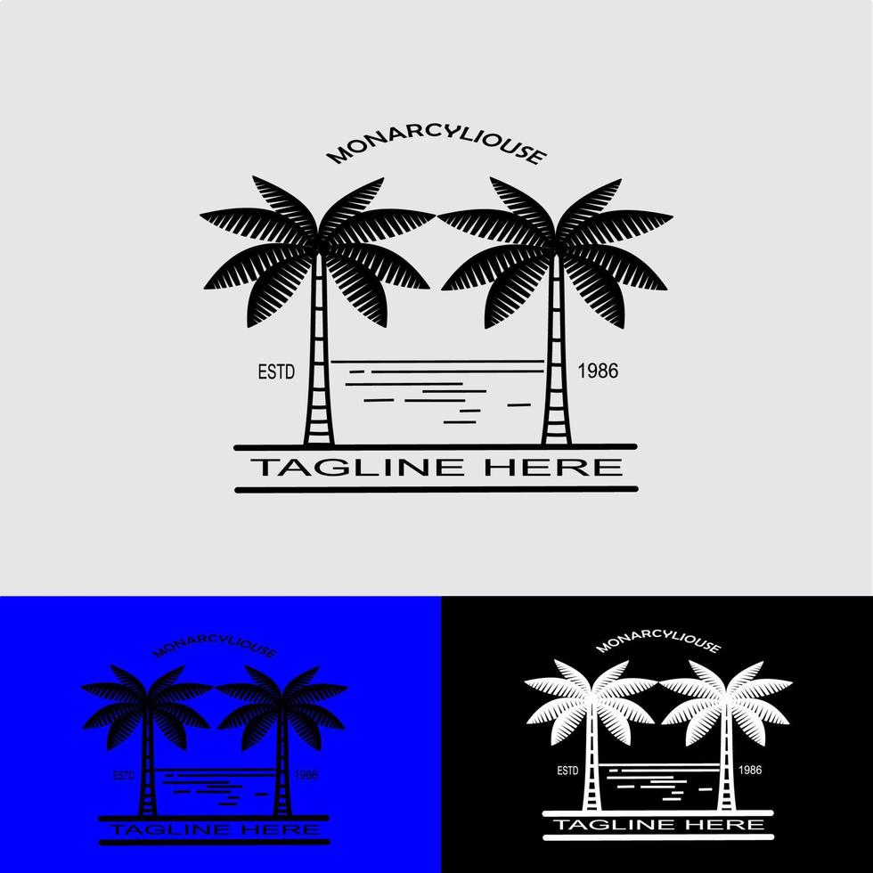 handflatan träd och sjö logotyp design, vektor